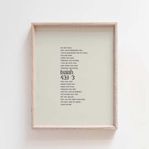 Jesaja 43: 1-3 Fürchte dich nicht, denn ich habe dich erlöst, Jesus Kunst, minimalistische moderne Schrift Bibel Vers Wandkunst, christliche Wohnkultur