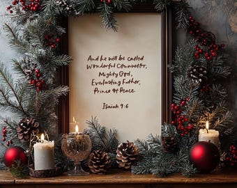 Isaiah 9:6 Scripture Wall Art, Hand Lettered Bible Verse Print, Christian Christmas Print