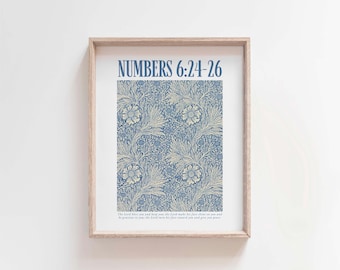 Numbers 6:24–26 Blessing Wall Art, Christian Floral Scripture Print, Bible Verse Poster, Vintage Botanical Christian Home Decor