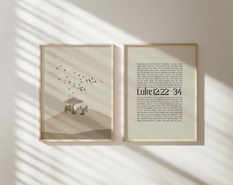 Conjunto de 2 "Mira las aves", Mateo 6:26, Sermón del Monte, Bosquejos bíblicos, Enseñanza de Jesús, Arte cristiano moderno, Impresión de ilustraciones bíblicas