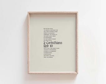 2 Corinthians 12:9-10 My grace is sufficient for you, christian modern, minimalist scripture, bible verse wall art, christian home decor