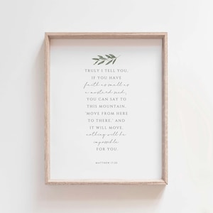 Matthew 17:20 Mustard Seed Faith Bible Verse Print, Minimalist Christian Wall Art, Nothing Will Be Impossible Scripture Printable