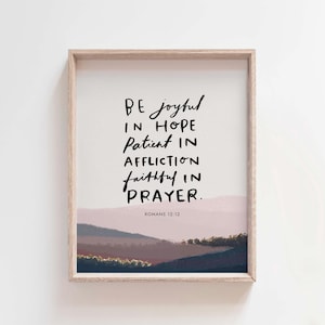 Romans 12:12 Wall Art, Be Joyful in Hope Scripture Print, Christian Bible Verse Poster, Minimalist Faith Decor, Inspirational Prayer Art