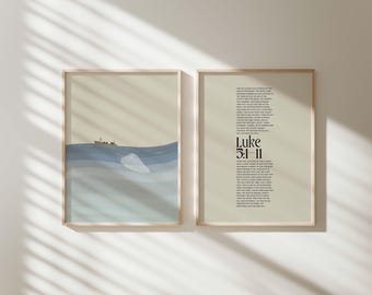 Jesus and The Miraculous Catch Print Set: Luke 5, Coastal Christian Art (Digital Download)