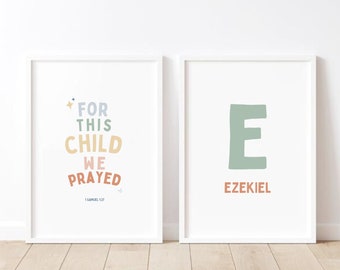 1 Samuel 1:27 For this child we prayed, custom name christian nursery bible verse, nursery scripture wall art, christian baby home decor