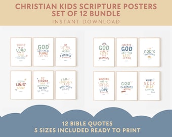 Láminas de versículos bíblicos para niños: Decoración cristiana para habitación infantil (descarga digital)