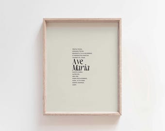 Impresión de la oración del Ave María en latín: Decoración católica para el hogar (descarga digital)