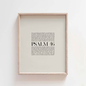 Salmo 46 Estad quietos y conoced que yo soy Dios, escritura minimalista moderna, arte mural con versículos bíblicos, decoración cristiana para el hogar, arte mural religioso