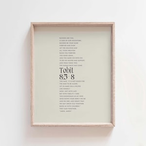 Tobit 8:5-8 Zij en ik mogen genade vinden, katholieke huwelijkszegen, huwelijkstekst, christelijke geloften, cadeau christelijk stel, christelijk huwelijk