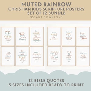 Muted Rainbow Bible Verse Prints: Christian Kids Decor (Set of 12) (Digital Download)