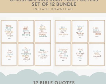 Muted Rainbow Bible Verse Prints: Christian Kids Decor (Set of 12) (Digital Download)
