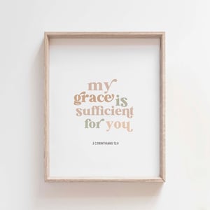 2 Corinthians 12:9 My Grace Is Sufficient Print, Christian Wall Art, Minimalist Bible Verse Decor, Faith Typography Scripture Poster