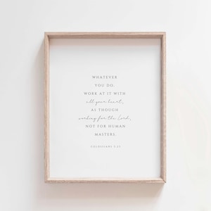 Colossians 3:23 Bible Verse Printable, Work with All Your Heart Wall Art, Christian Motivation Scripture, Minimalist Christian Home Decor