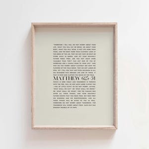 Mateo 6:25-34 No os preocupéis por vuestra vida, buscad primeramente el reino de Dios, versículo bíblico de las Escrituras, arte de pared, decoración cristiana moderna para la pared del hogar