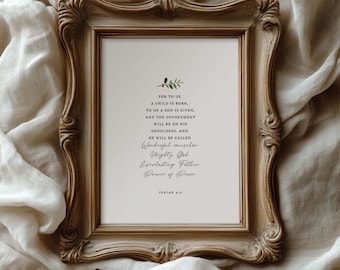 Isaiah 9:6 Christmas Bible Verse Print, For Unto Us A Child Is Born Scripture Art, Christmas Home Decor Print, Christmas Nativity Wall Decor