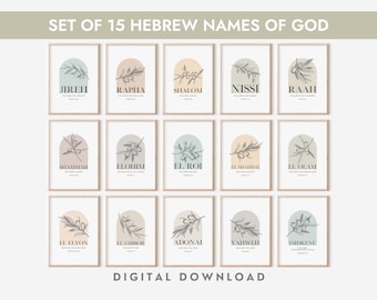 Hebrew Names of God Art Print: Minimalist Christian Wall Decor (Digital Download)