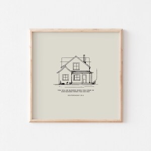 Deuteronomio 28:6 Bendito serás cuando entres en el arte de pared del versículo bíblico minimalista moderno, decoración de pared cristiana para el hogar imprimible
