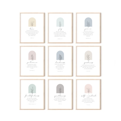 Set of 9 Fruit of the Spirit Bible Verse Wall Art Galatians - Etsy