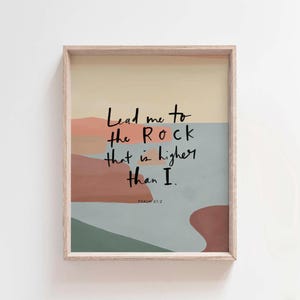 Psalm 61:2 Christian Wall Art, Lead Me to the Rock Print, Minimalist Scripture Poster, Bible Verse Faith Decor, Digital Mountain Print