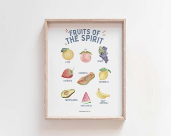 Fruits of the Spirit Watercolor Nursery Print, Galatians 5:22-23 (Digital Download)