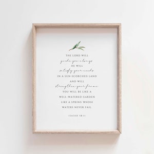 Isaiah 58:11 Printable Wall Art, Christian Bible Verse Digital Download, Boho Botanical Scripture Print, Encouragement Gift