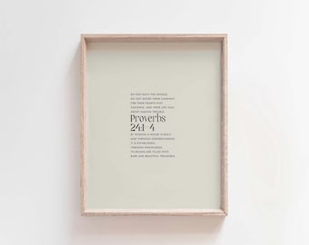 Sprüche 24: 1-4 Durch Weisheit wird ein Haus gebaut, Wandkunst aus Bibelversen, christliche Weisheit, moderne minimalistische Schriftkunst, Haussegendruck