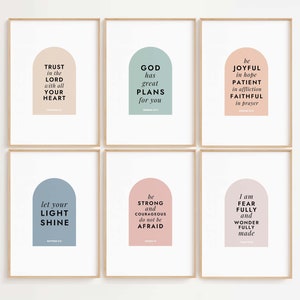 Set of 6 Bible Verse Posters For Kids Rooms, Christian Nursery Wall Decore, Sunday School Classroom Decoration, Kids Bible Verse Wallart