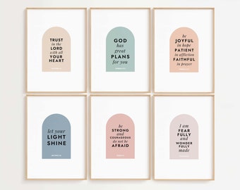 Bible Verse Prints: Set of 6 Christian Nursery Wall Art (Digital Download)