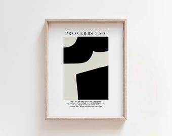 Proverbs 3:5-6 Wall Art, Abstract Bible Verse Print, Christian Minimalist Digital Download, Faith Home Decor, Scripture Poster
