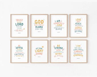 Láminas de versículos bíblicos para niños: Decoración cristiana para habitación infantil (descarga digital)