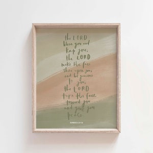 Nummers 6:24-26 zegen print, The Lord Bless You and Keep You, Earth Tone Christian Wall Art, digitale schrift downloaden