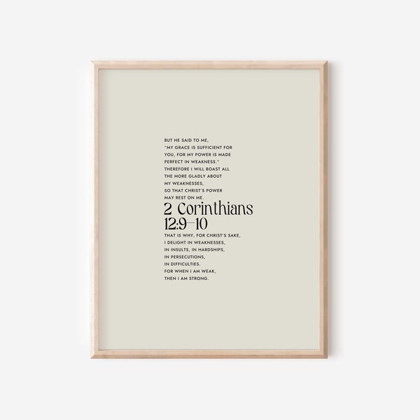 2 Corinthians 12:9-10 My grace is sufficient for you, christian modern minimalist scripture bible verse wall art christian home wall decor