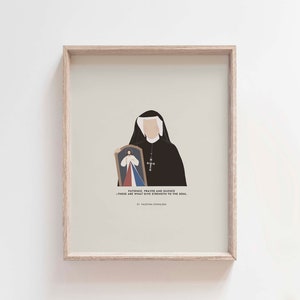 St. Faustina Kowalska Print, Divine Mercy Art, Catholic Home Decor, Christian gift, Minimalist Saint Quote, Prayer Room Art, Catholic gift