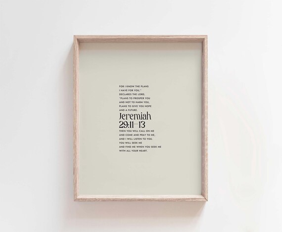 Jeremiah 29:11-13 Plans to Prosper You, minimalist modern scripture bible verse wall art, subtle christian art, artful christian