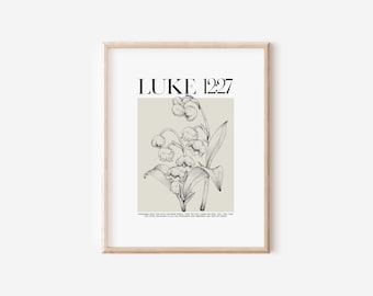 Luke 12:27 Consider how the wild flowers grow, modern minimalist christian wall art, modern scripture bible verse,  christian home decor