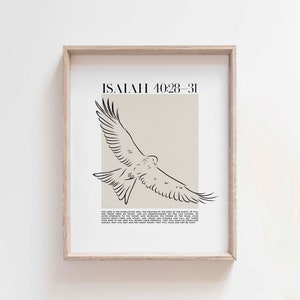 Isaías 40:28-31 La esperanza en el Señor vuela como las águilas, escritura minimalista moderna, arte mural con versículos bíblicos, decoración de pared cristiana para el hogar.