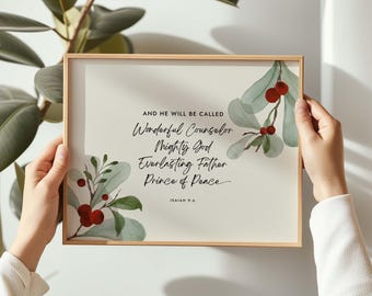 Isaiah 9:6 Christmas Wall Art, Wonderful Counselor Bible Verse Print, Christian Scripture Print, Holiday Nativity Christmas Home Decor