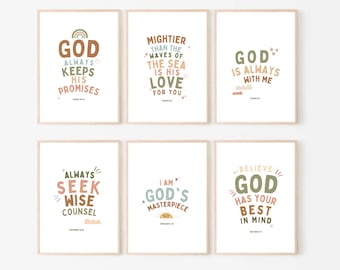 Láminas de versículos bíblicos para niños: Decoración cristiana para habitación infantil (descarga digital)
