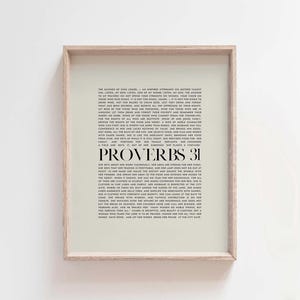 Arte de pared con capítulo completo de Proverbios 31, escritura minimalista moderna, arte de pared con versículos bíblicos, decoración de pared cristiana para el hogar, regalo para esposa y mujer cristiana