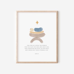 Jean 3:16 Pour que Dieu tant aimé, le monde croit en lui, art mural moderne de vers de la bible des Écritures de Noël, décoration murale chrétienne de Noël de Pâques