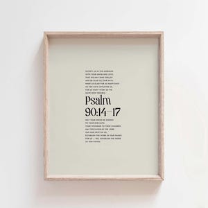 Salmo 90:14-17 Satisfácenos por la mañana, arte de pared de las Escrituras minimalista moderno, arte de pared con versículos bíblicos, decoración de pared de aliento cristiano
