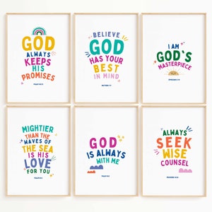 Kids Bible Verse Prints: Whimsical Christian Nursery Decor (Set of 6) (Digital Download)