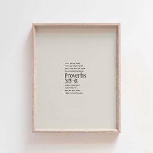 Proverbs 3:5-6 Trust In The Lord, Modern Minimalist Bible Verse Wall Art, Scripture Print, Christian Home Decor, Encouraging Gift
