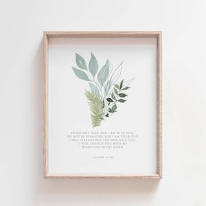 Impresión de Isaías 41:10, Versículo bíblico &quot;No temas&quot;, Arte mural, Escritura botánica cristiana, Cita inspiradora de fe, Descarga digital