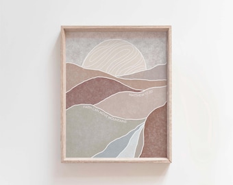 Mateo 17:20 La fe puede mover montañas, versículo bíblico minimalista moderno, arte de pared, decoración cristiana para el hogar, imprimible