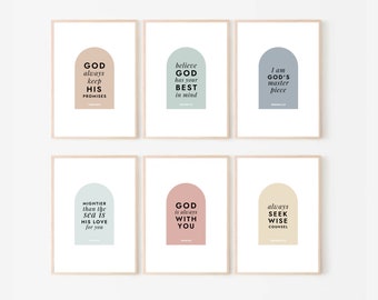 Kids Bible Verse Poster Set: Minimalist Christian Nursery Decor (Digital Download)
