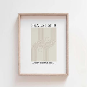 Psalm 51:10 Bible Verse Wall Art, Create in Me a Pure Heart Print, Minimalist Christian Decor, Abstract Scripture Digital Download