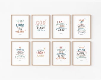 Bible Verse Kids Wall Art Prints: Christian Nursery Decor (Digital Download)