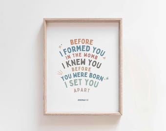 Jeremiah 1:5 Christian Nursery Print, Earthy Pastel Bible Verse (Digital Download)