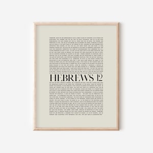 Hebrews Chapter 12 wall art, modern minimalist scripture, bible verse wall art, christian home wall decor printable